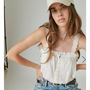 ‼️SOLD‼️ Lucky Brand Pleated Eyelet Bubble Tank Top, Cream, XS